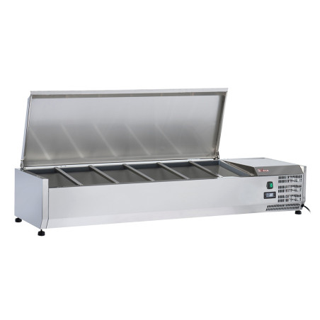 Structure réfrigérée 5 x GN 1/3 & 1x GN 1/2 -150 mm, avec couvercle inox