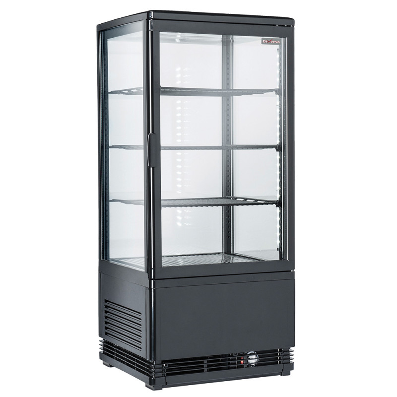 Vitrine de table ventilée, 4 faces vitrées, 4 niveaux, 80 litres - "Noire" Vitrine de table ventilée, 4 faces vitrées, 4 niveaux, 80 litres - "Noire"