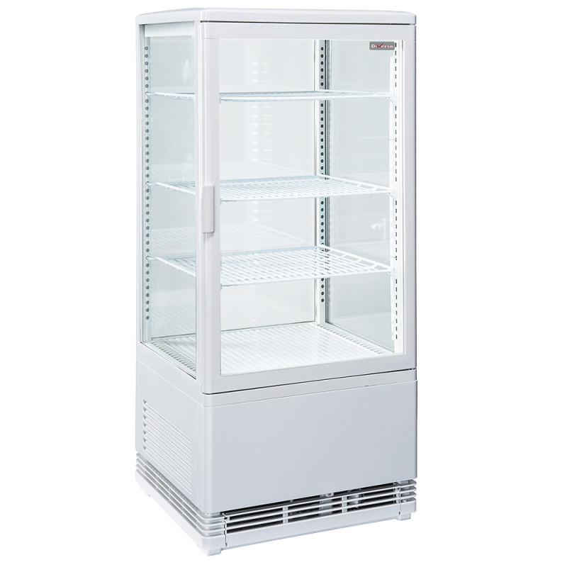 Vitrine de table ventilée 4 niveaux, 4 faces vitrées, 80 litres - BLANCHE Vitrine de table ventilée 4 niveaux, 4 faces vitrées, 80 litres - BLANCHE