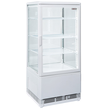 Vitrine de table ventilée 4 niveaux, 4 faces vitrées,  80 litres - BLANCHE