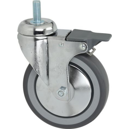 ROULETTE PIVOTANTE A TIGE FILETE M12 DIAM 125 mm (avec frein)