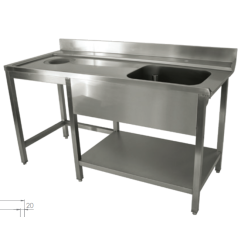 Plonge ENTREE LAVE VAISSELLE A CAPOT 1200x700xH880mm + vide ordure