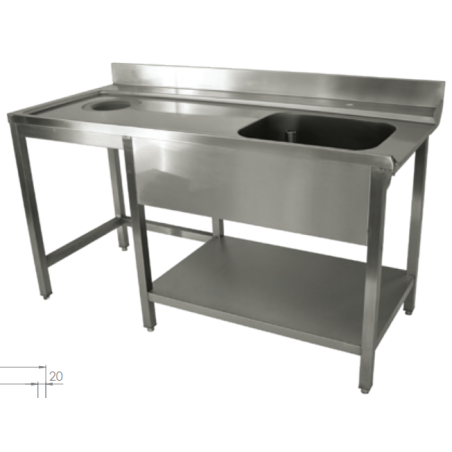 Plonge ENTREE LAVE VAISSELLE A CAPOT 1200x700xH880mm + vide ordure