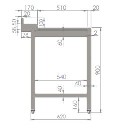 Plonge SORTIE LAVE VAISSELLE A CAPOT 700x700xH880mm