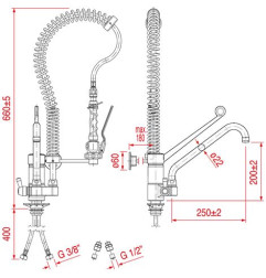 Douchette complète hauteur 600mm commande à levier long et robinet col de cygne