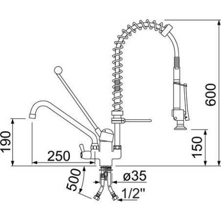 DOUCHETTE ET ROBINET DE PRELAVAGE HAUTEUR 600mm