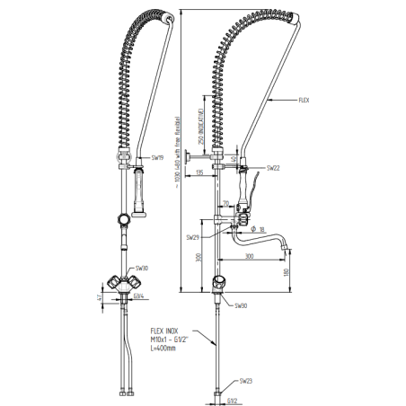 Douchette professionnelle grande cuisine MONOLIGHT BI-MITIGEUR (+280)