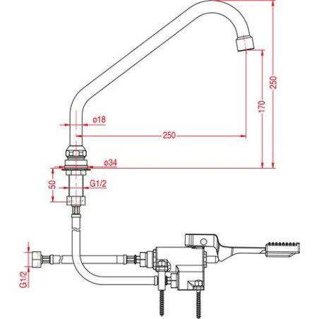 Kit robinet, pédale et flexible (eau froide seul)