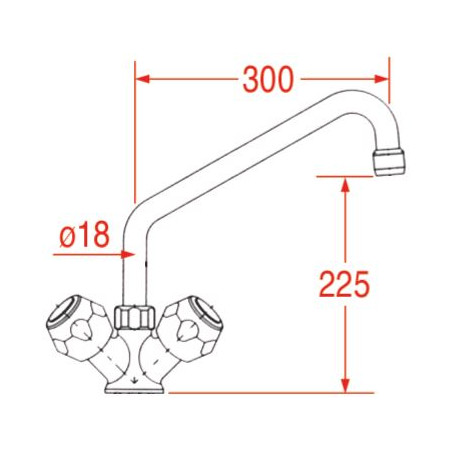 Robinet standard haut professionnel H225 L300 mm